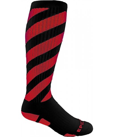 Epic Adult Barber Pole Striped - Cute Novelty Fun Design Knee-High Socks (1-Pair) Black Body/Red Stripes $4.81 Socks