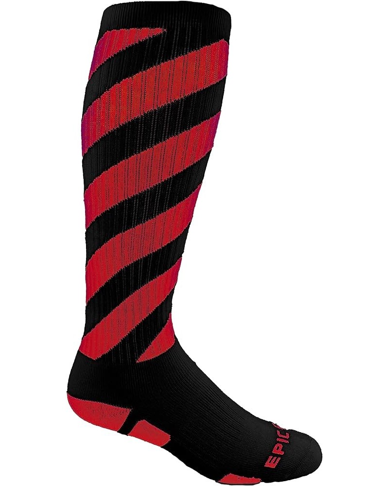 Epic Adult Barber Pole Striped - Cute Novelty Fun Design Knee-High Socks (1-Pair) Black Body/Red Stripes $4.81 Socks