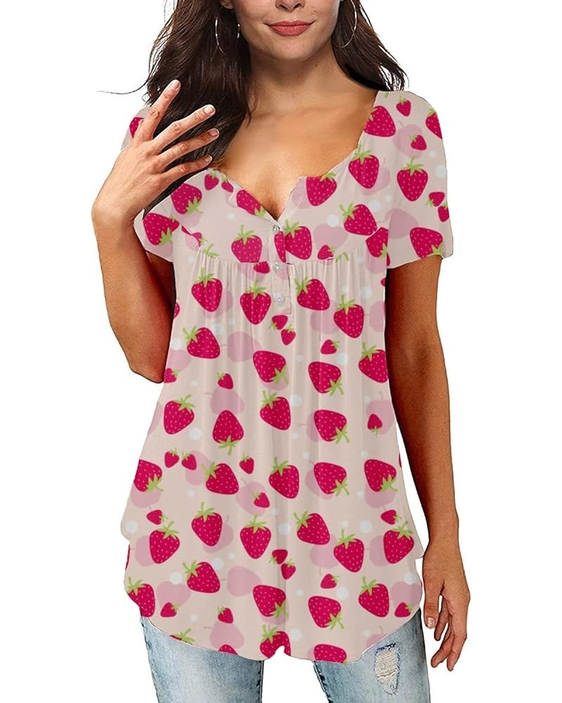 St Patrick's Day Women's Lucky Shamrocks Printed Button Collar Short Sleeve Pleated Tunic Tops Strawberry $14.00 Others