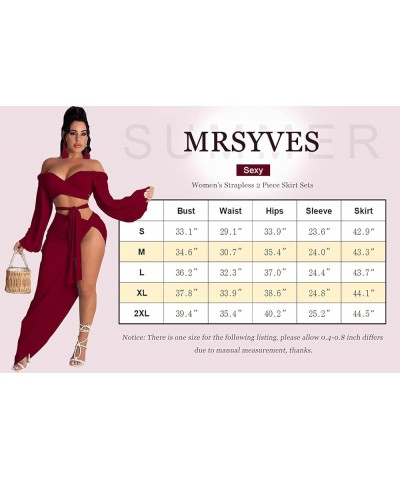 Strapless Dress for Women Summer Maxi Long Plus Size Beach Tie Front Top Elegant Split Solid Skirt Sets Jumpsuits Dark Red $1...