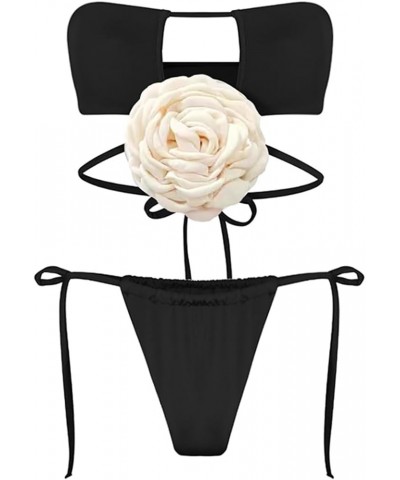 Women's Two Piece Bikini Set 3D Flower High Waist Sexy Bikini 2 Piece Bathing Suit Ld23229-black $26.95 Swimsuits