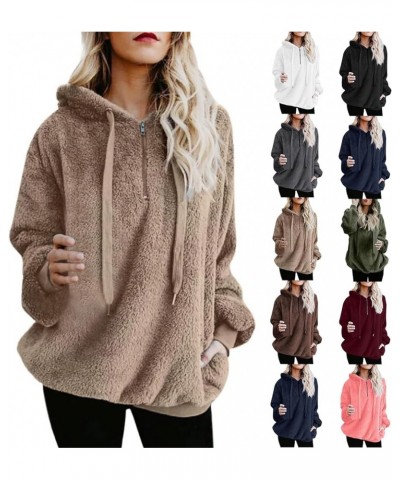 Sherpa Hoodies for Women Fuzzy Fleece Long Sleeve Drawstring Quarter Zip Pullover Winter Fluffy Coat with Pockets A-black $10...