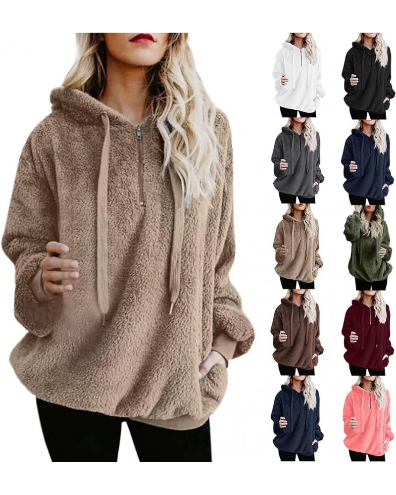 Sherpa Hoodies for Women Fuzzy Fleece Long Sleeve Drawstring Quarter Zip Pullover Winter Fluffy Coat with Pockets A-black $10...