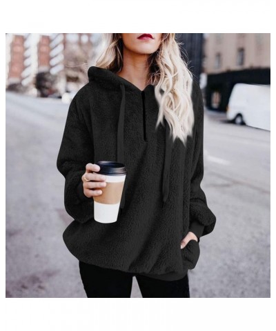 Sherpa Hoodies for Women Fuzzy Fleece Long Sleeve Drawstring Quarter Zip Pullover Winter Fluffy Coat with Pockets A-black $10...