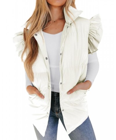 Women's Ruffle Puffer Vests Winter Button Down Padded Gilet with Pockets $26.09 Vests