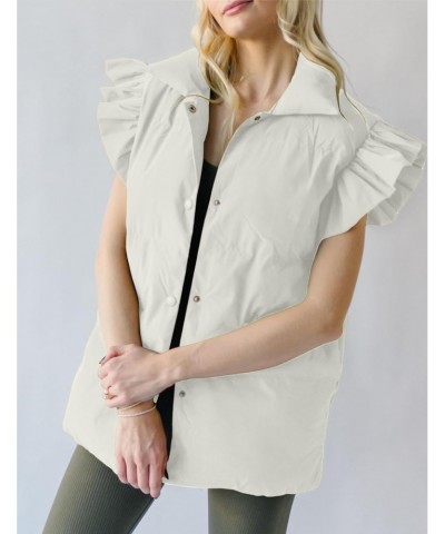 Women's Ruffle Puffer Vests Winter Button Down Padded Gilet with Pockets $26.09 Vests