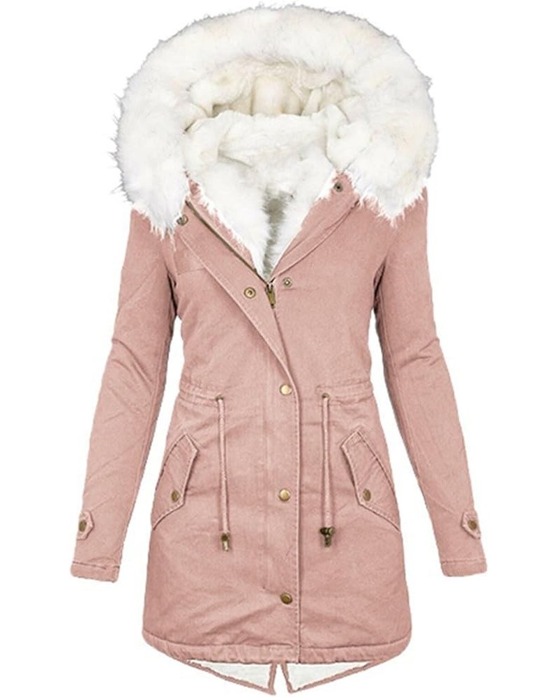 Womens Winter Coats Trendy Plus Size Fleece Sherpa Lined Parkas Jacket Thicken Windproof Outerwear With Fur Hood 03-pink $11....