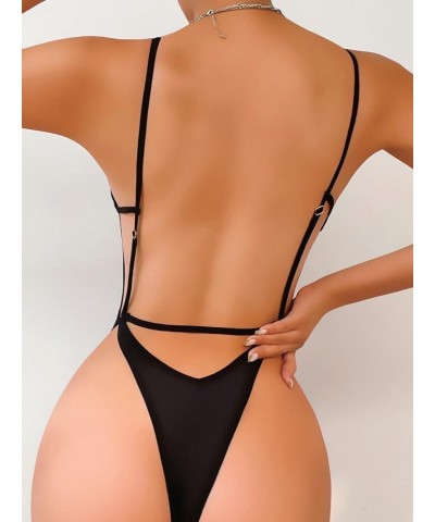 Women's Sleeveless Backless Spaghetti Strap Teddy Cami Bodysuit Top Solid Black-1 $9.89 Bodysuits