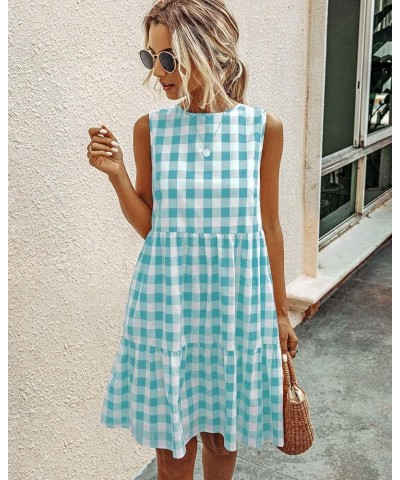 Women's Casual Plaid Sleeveless Ruffle Sundress Round Neck A-Line Pleated Mini Short T Shirt Dress with Pockets Green $20.99 ...