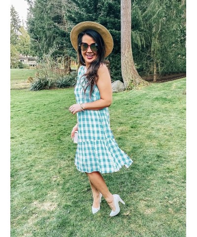 Women's Casual Plaid Sleeveless Ruffle Sundress Round Neck A-Line Pleated Mini Short T Shirt Dress with Pockets Green $20.99 ...