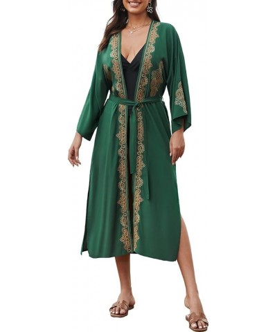 Women's Sexy Fashion Loose Bikini Swimwear Cover Up Long Kimono Cardigan C-green Embroidered $16.32 Swimsuits