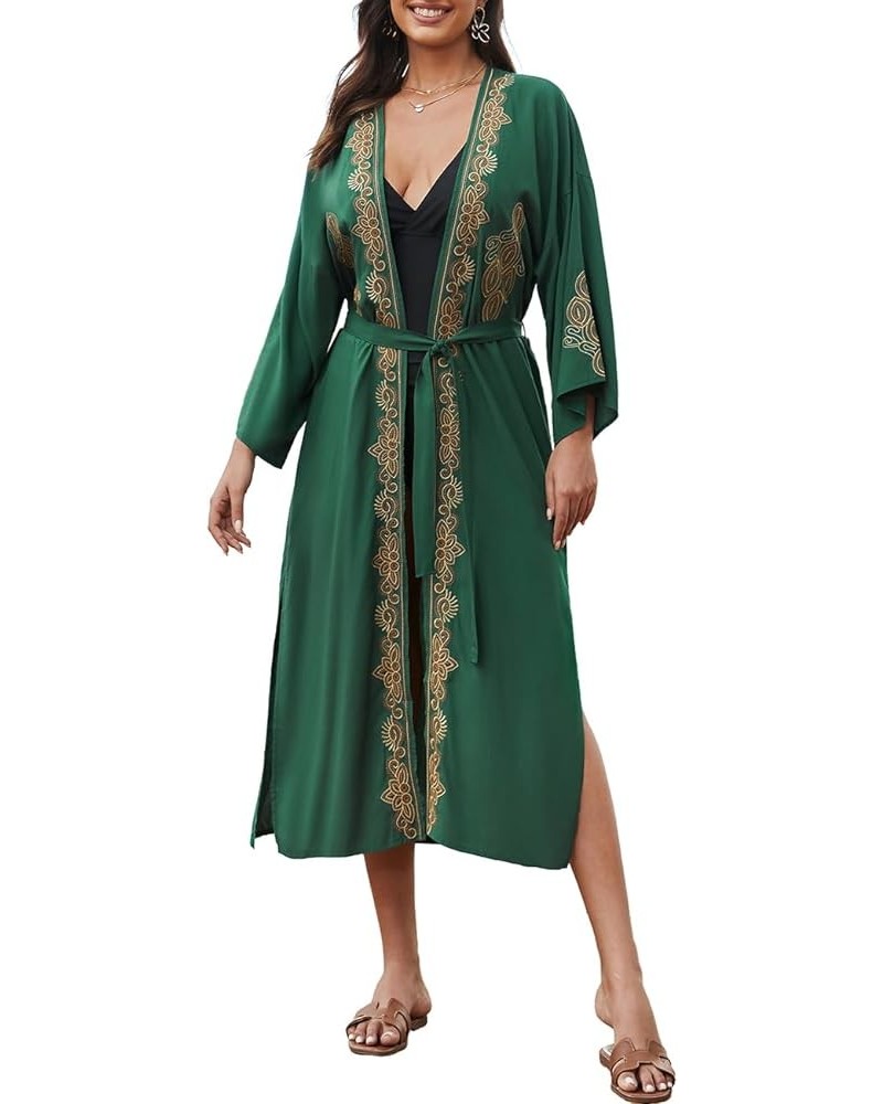 Women's Sexy Fashion Loose Bikini Swimwear Cover Up Long Kimono Cardigan C-green Embroidered $16.32 Swimsuits