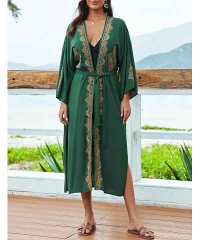 Women's Sexy Fashion Loose Bikini Swimwear Cover Up Long Kimono Cardigan C-green Embroidered $16.32 Swimsuits