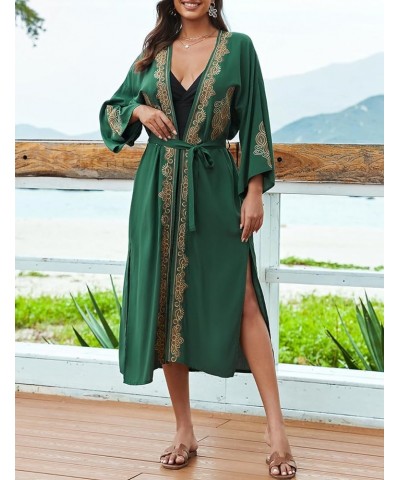 Women's Sexy Fashion Loose Bikini Swimwear Cover Up Long Kimono Cardigan C-green Embroidered $16.32 Swimsuits