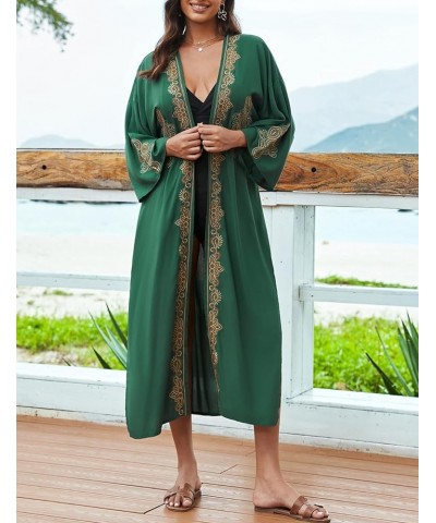 Women's Sexy Fashion Loose Bikini Swimwear Cover Up Long Kimono Cardigan C-green Embroidered $16.32 Swimsuits