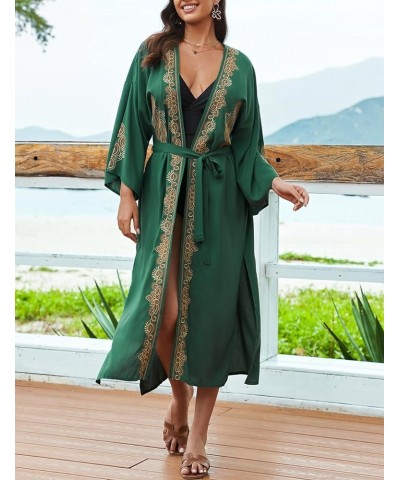 Women's Sexy Fashion Loose Bikini Swimwear Cover Up Long Kimono Cardigan C-green Embroidered $16.32 Swimsuits