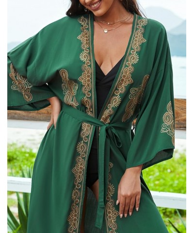 Women's Sexy Fashion Loose Bikini Swimwear Cover Up Long Kimono Cardigan C-green Embroidered $16.32 Swimsuits