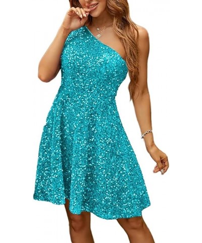 Women's One Shoulder Sequin Homecoming Dresse for Teens A line Short Prom Cocktail Dress for Junior YE825 Aqua $12.99 Dresses