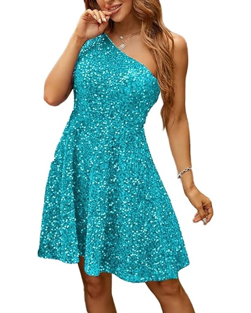 Women's One Shoulder Sequin Homecoming Dresse for Teens A line Short Prom Cocktail Dress for Junior YE825 Aqua $12.99 Dresses