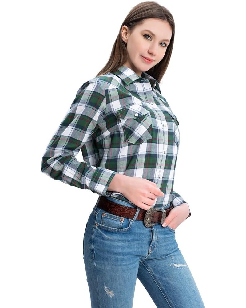 Western Shirts for Women Cotton Long Sleeve Shirts for Women with Snap Buttons Plaid Shirts for Women Green Navy $19.37 Blouses