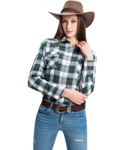 Western Shirts for Women Cotton Long Sleeve Shirts for Women with Snap Buttons Plaid Shirts for Women Green Navy $19.37 Blouses