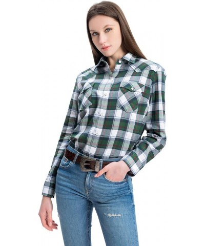 Western Shirts for Women Cotton Long Sleeve Shirts for Women with Snap Buttons Plaid Shirts for Women Green Navy $19.37 Blouses