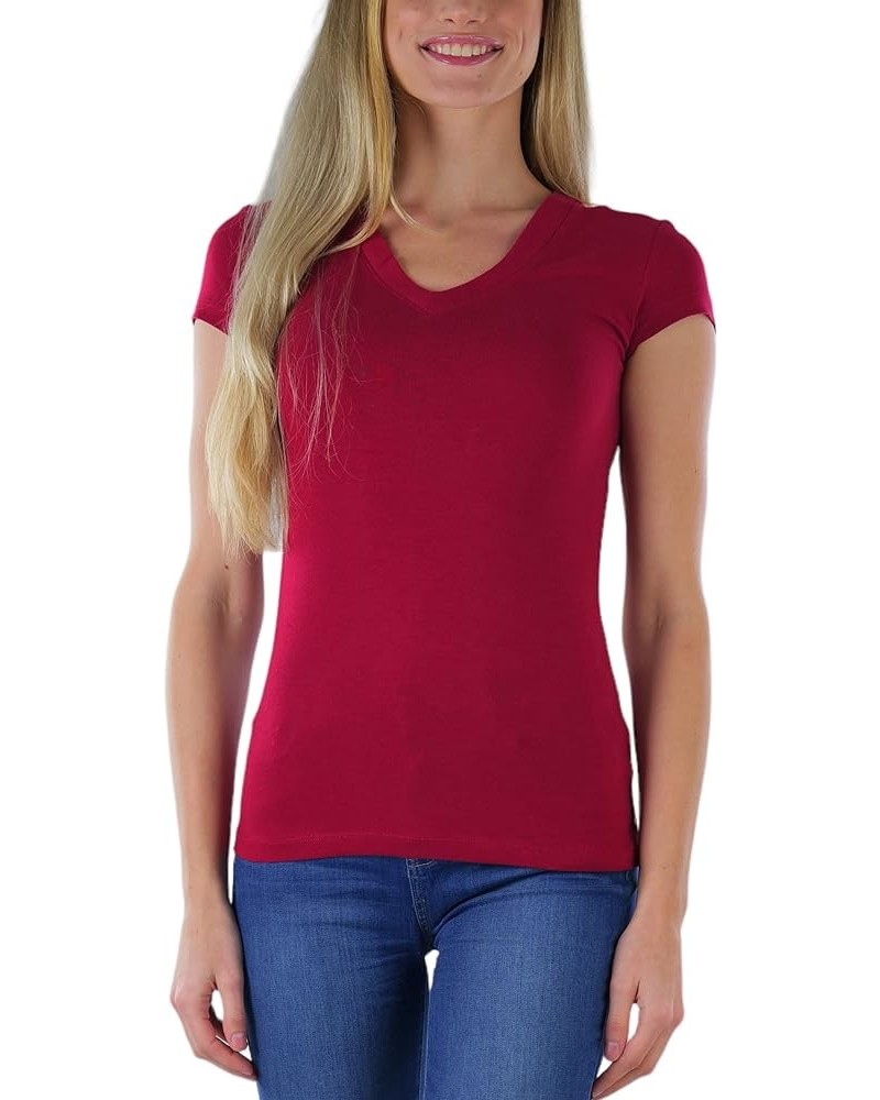 Women’s Basic Short Sleeve V-Neck Tee Burgundy $8.93 T-Shirts