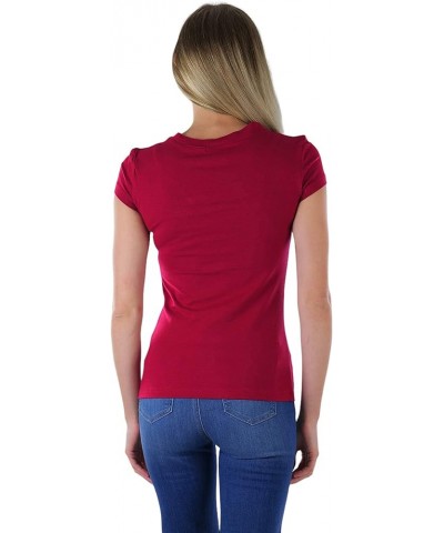 Women’s Basic Short Sleeve V-Neck Tee Burgundy $8.93 T-Shirts