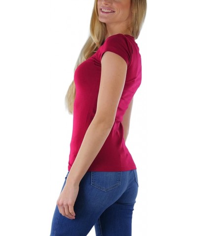 Women’s Basic Short Sleeve V-Neck Tee Burgundy $8.93 T-Shirts