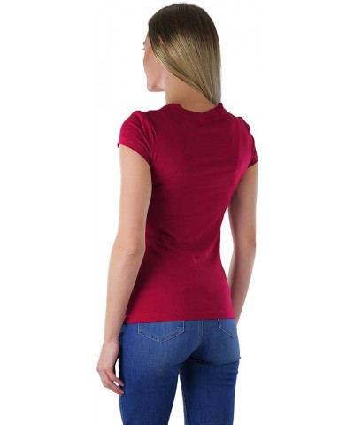 Women’s Basic Short Sleeve V-Neck Tee Burgundy $8.93 T-Shirts