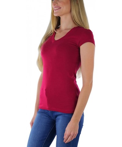 Women’s Basic Short Sleeve V-Neck Tee Burgundy $8.93 T-Shirts