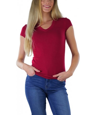 Women’s Basic Short Sleeve V-Neck Tee Burgundy $8.93 T-Shirts