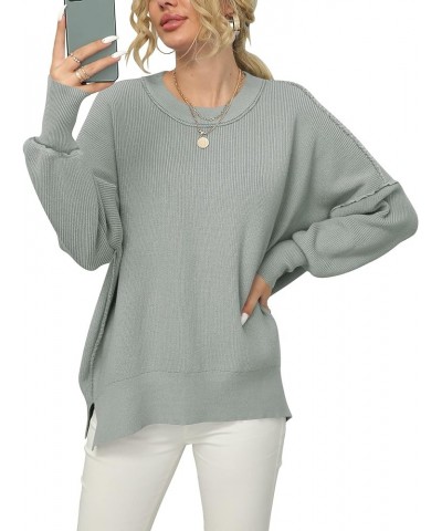 Women Crewneck Batwing Sleeve 2023 Fall Oversized Side Slit Ribbed Knit Pullover Sweater Top Gray $25.49 Sweaters