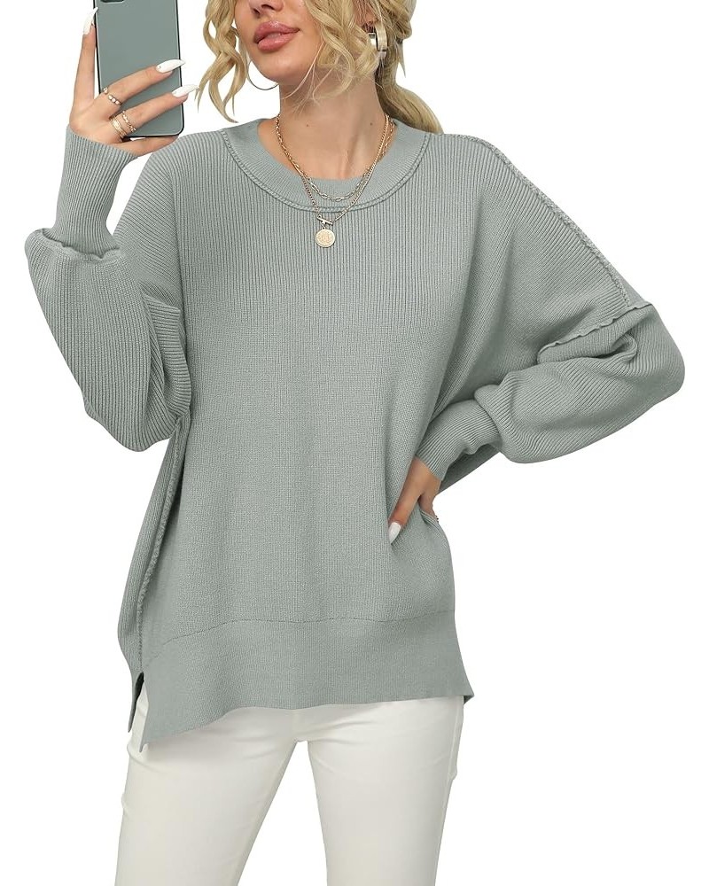 Women Crewneck Batwing Sleeve 2023 Fall Oversized Side Slit Ribbed Knit Pullover Sweater Top Gray $25.49 Sweaters