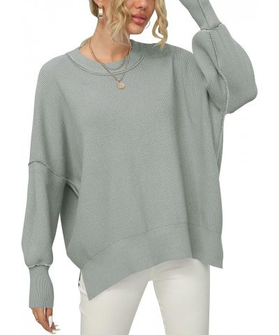 Women Crewneck Batwing Sleeve 2023 Fall Oversized Side Slit Ribbed Knit Pullover Sweater Top Gray $25.49 Sweaters