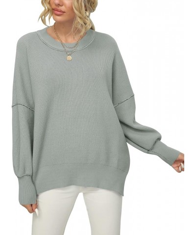 Women Crewneck Batwing Sleeve 2023 Fall Oversized Side Slit Ribbed Knit Pullover Sweater Top Gray $25.49 Sweaters