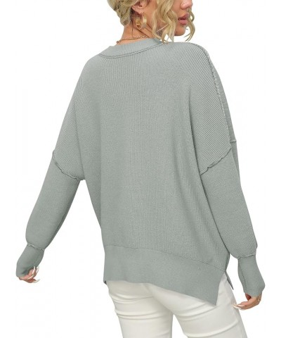 Women Crewneck Batwing Sleeve 2023 Fall Oversized Side Slit Ribbed Knit Pullover Sweater Top Gray $25.49 Sweaters