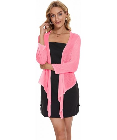 Women's Tie Front Bolero Cardigan Shrug Sweater 3/4 Sleeve Knotted Lightweight Short Shawl Top Pink $10.19 Sweaters