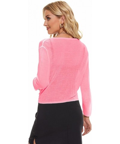 Women's Tie Front Bolero Cardigan Shrug Sweater 3/4 Sleeve Knotted Lightweight Short Shawl Top Pink $10.19 Sweaters