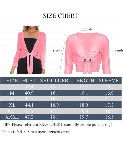 Women's Tie Front Bolero Cardigan Shrug Sweater 3/4 Sleeve Knotted Lightweight Short Shawl Top Pink $10.19 Sweaters