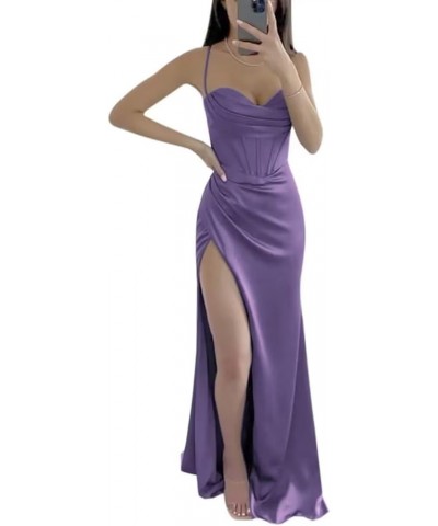 Mermaid Wedding Guest Dresses for Women Corset Cocktail Dresses Long Pleated Prom Dress with Slit Wisteria $38.24 Dresses