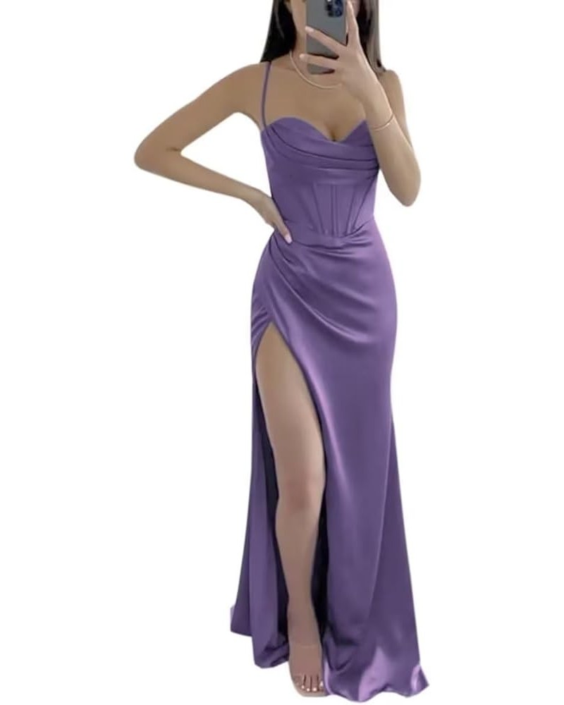 Mermaid Wedding Guest Dresses for Women Corset Cocktail Dresses Long Pleated Prom Dress with Slit Wisteria $38.24 Dresses