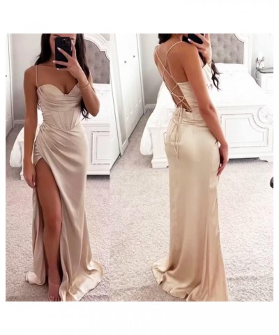 Mermaid Wedding Guest Dresses for Women Corset Cocktail Dresses Long Pleated Prom Dress with Slit Wisteria $38.24 Dresses