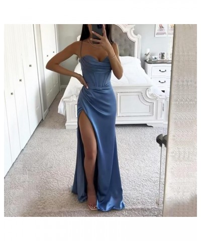 Mermaid Wedding Guest Dresses for Women Corset Cocktail Dresses Long Pleated Prom Dress with Slit Wisteria $38.24 Dresses