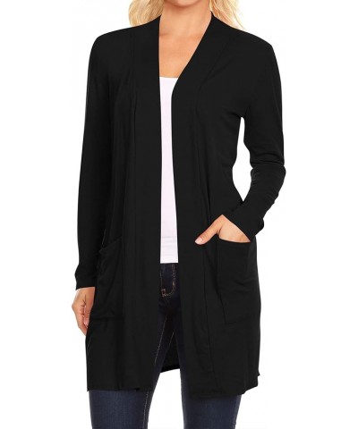 Women's Long Sleeves Loose Fit Open Front Side Pockets Solid Cardigan Made in USA Hcd00801 Black $9.82 Sweaters