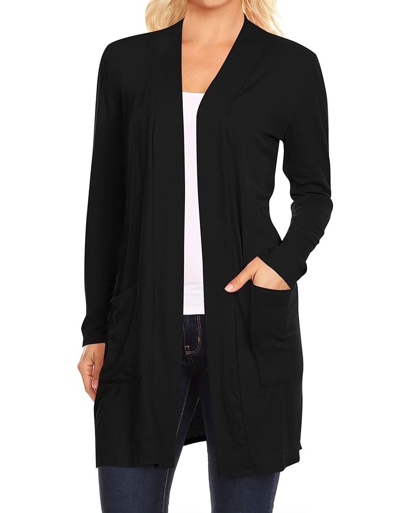 Women's Long Sleeves Loose Fit Open Front Side Pockets Solid Cardigan Made in USA Hcd00801 Black $9.82 Sweaters