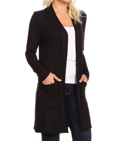 Women's Long Sleeves Loose Fit Open Front Side Pockets Solid Cardigan Made in USA Hcd00801 Black $9.82 Sweaters