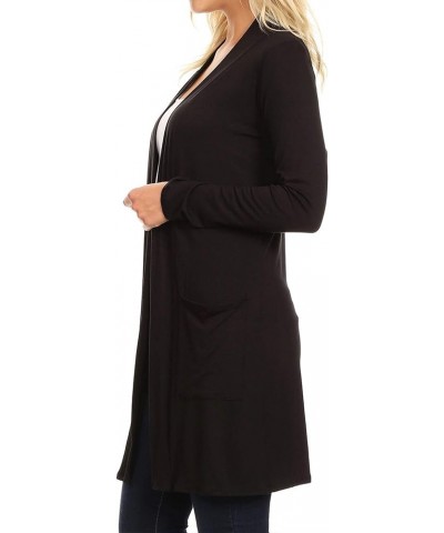 Women's Long Sleeves Loose Fit Open Front Side Pockets Solid Cardigan Made in USA Hcd00801 Black $9.82 Sweaters