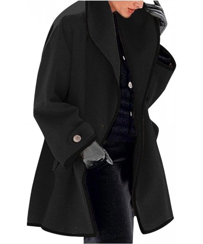 Winter Coats for Women Woolen Trench Coat Wool Blend Pea Coat Warm Open Front Trenchcoat Cardigans Pea Coat Overcoar Black 02...