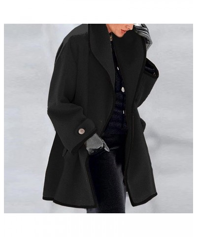 Winter Coats for Women Woolen Trench Coat Wool Blend Pea Coat Warm Open Front Trenchcoat Cardigans Pea Coat Overcoar Black 02...